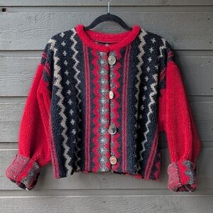 VTG 80s DeVan Design Denver Colorado Southwestern High Pile Fleece Crop Jacket